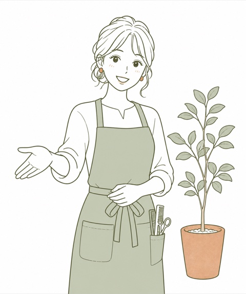 案内するサロンオーナーのイラスト
